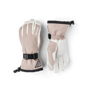 Powder gauntlet gloves in beige with white leather palms and black wrist strap