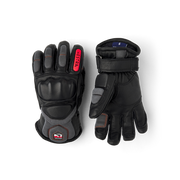 Pair of Hestra Impact Racing junior gloves, black leather with red HESTRA logo