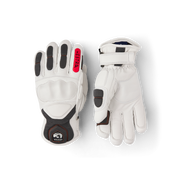 Hestra Impact Racing SR gloves, white leather with gray panels and red Hestra label