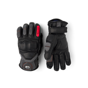 Hestra Impact Racing SR gloves, black leather with gray fingertips and red Hestra badge