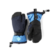 Hestra Gauntlet CZone Jr 3-finger gloves, dark navy and sky blue colorway pair