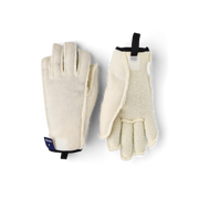 Off-white wool glove liners with short cuff and fuzzy terry-pile texture