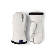 Off-white 3-finger ski glove liners, pair view with black knit cuff