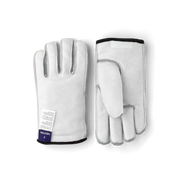 Off-white glove liners with five-finger design and stitched cuffs