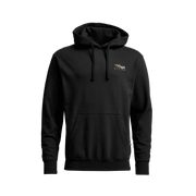 Black pullover hoodie with hood and drawstring; Sitka chest logo