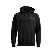 Black pullover hoodie with hood, drawstring, and kangaroo pocket