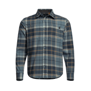 Lightweight flannel shirt, blue plaid button-up with chest pocket and button front