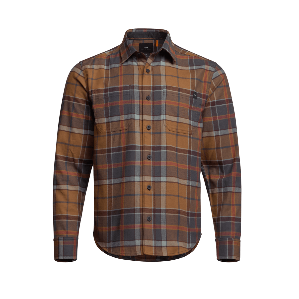 Ashland lightweight flannel shirt in warm plaid, full button front and chest pocket