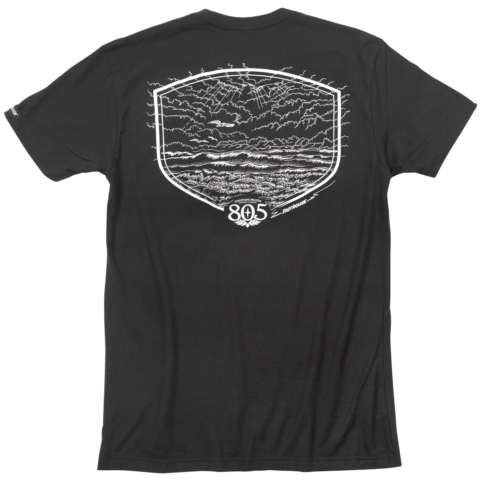 Men's black Fasthouse 805 short-sleeve T-shirt with back graphic and 805 logo
