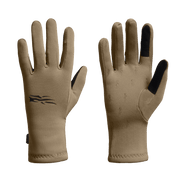 Tan Traverse gloves, two-glove front view with black thumb accents and finger seams.