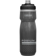 Insulated CamelBak Podium bike water bottle, black with gray top and patterned grip