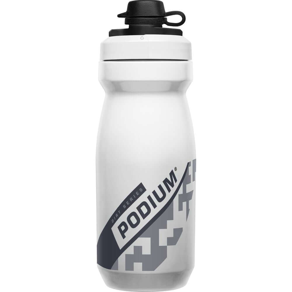 CamelBak Podium bike water bottle, white with black Dirt series graphics