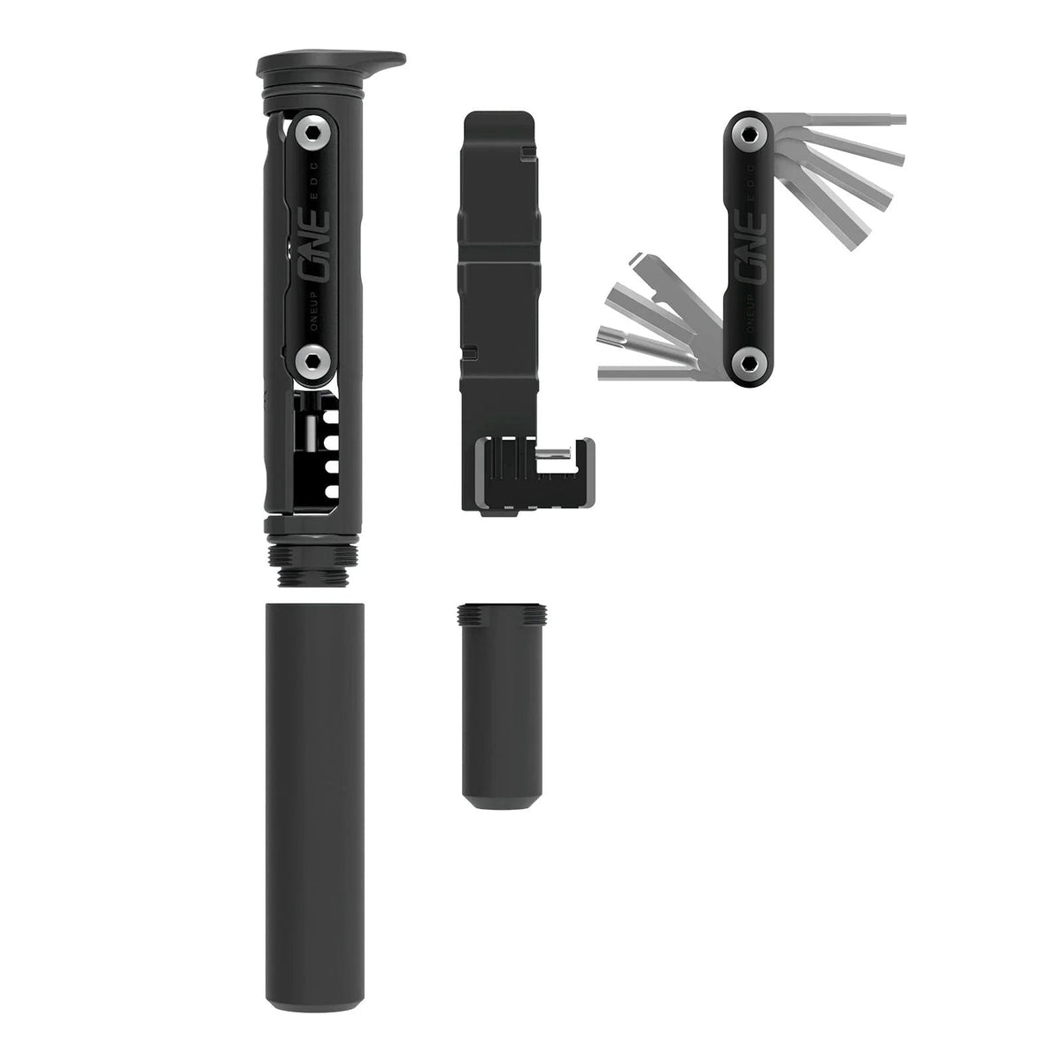 OneUp EDC v2 tool, black multi-tool with open bit holder and hex bits