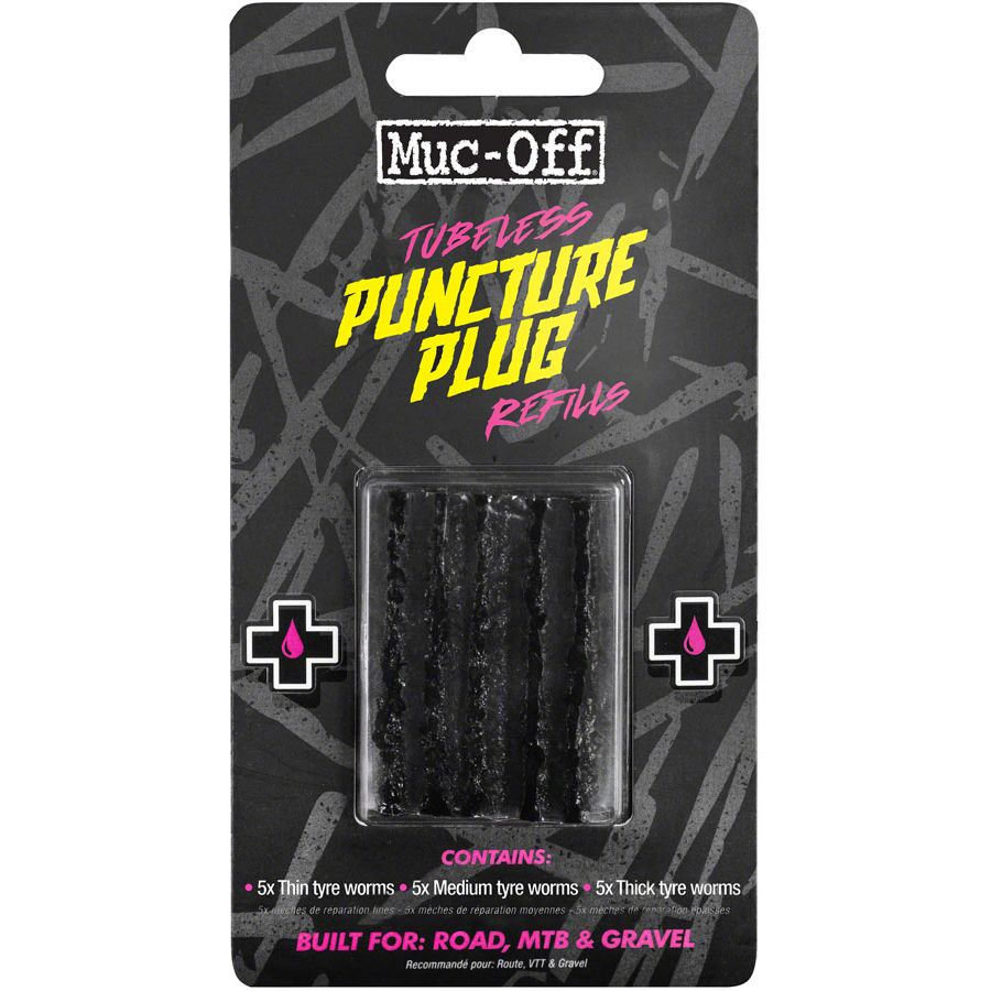 Muc-Off tubeless puncture plug refill pack, black tire worms for MTB & gravel