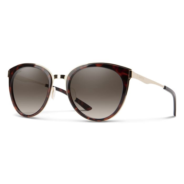 Tortoise sunglasses with dark brown gradient lenses and slim metal bridge
