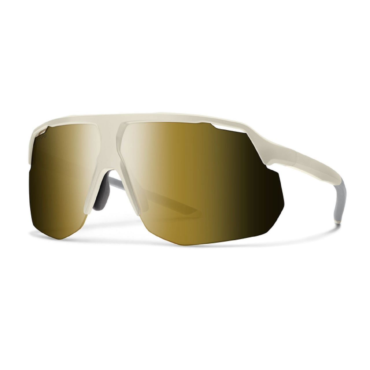Smith Motive matte bone sunglasses with gold mirrored lenses, Smith logo on temple.