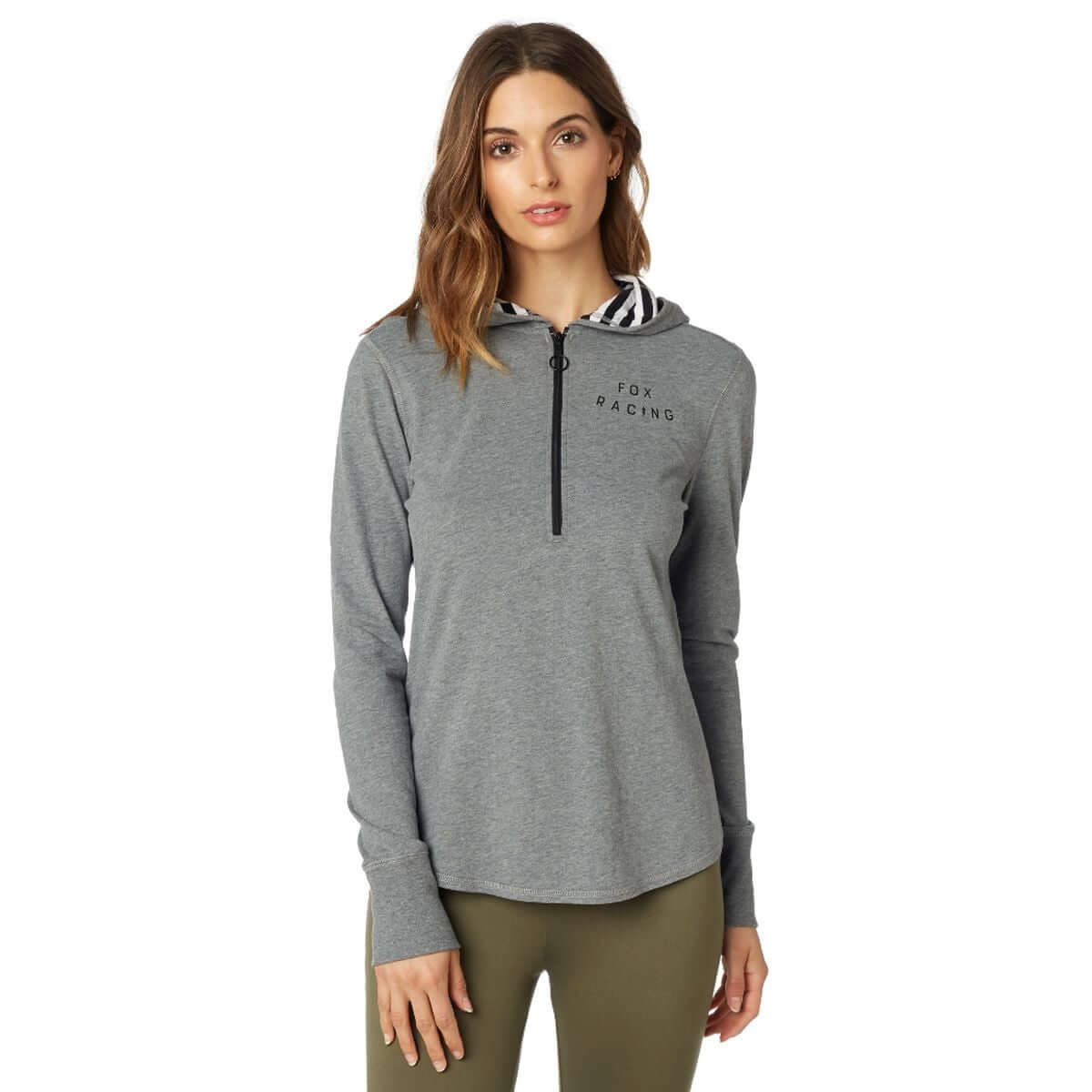 Heather graphite long-sleeve zip hooded pullover sweatshirt
