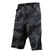 Riding shorts with liner in gray camo, front button and zipper closure