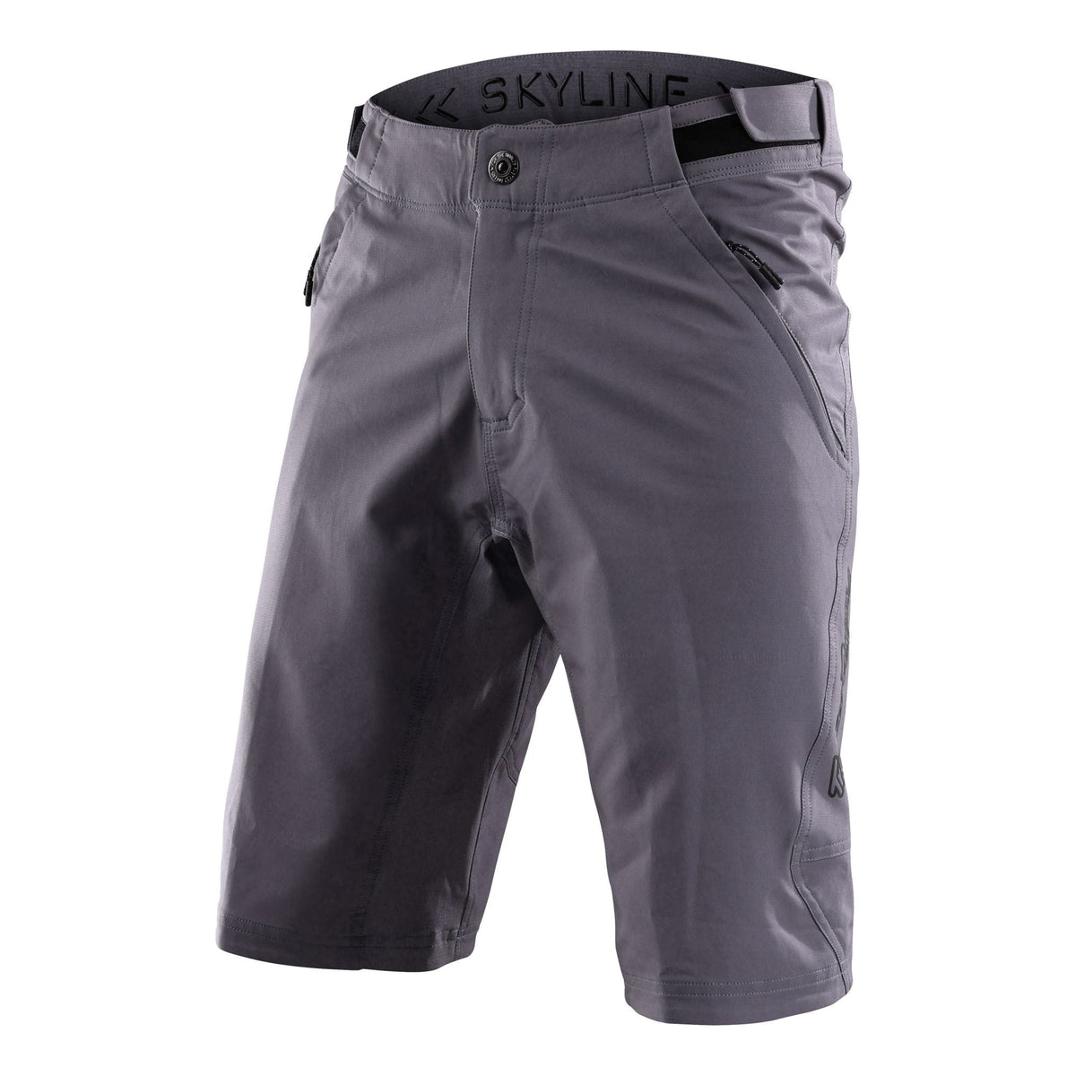Troy Lee Designs Skyline charcoal shorts with liner, side cargo pockets and logo