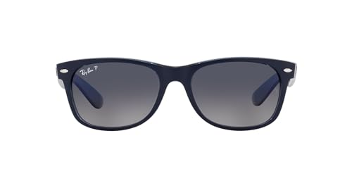 Ray-Ban New Wayfarer RB2132 Sunglasses - Matte Blue on Transparent Blue/Polarized Blue Gradient / 55 mm - 8056597662246