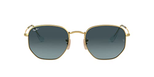 Ray-Ban Hexagonal Flat RB3548N Sunglasses - Gold/Blue Gradient Grey / 54 mm - 8056597077293
