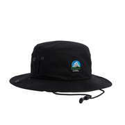 Coal Seymour black bucket hat with logo patch and chin strap