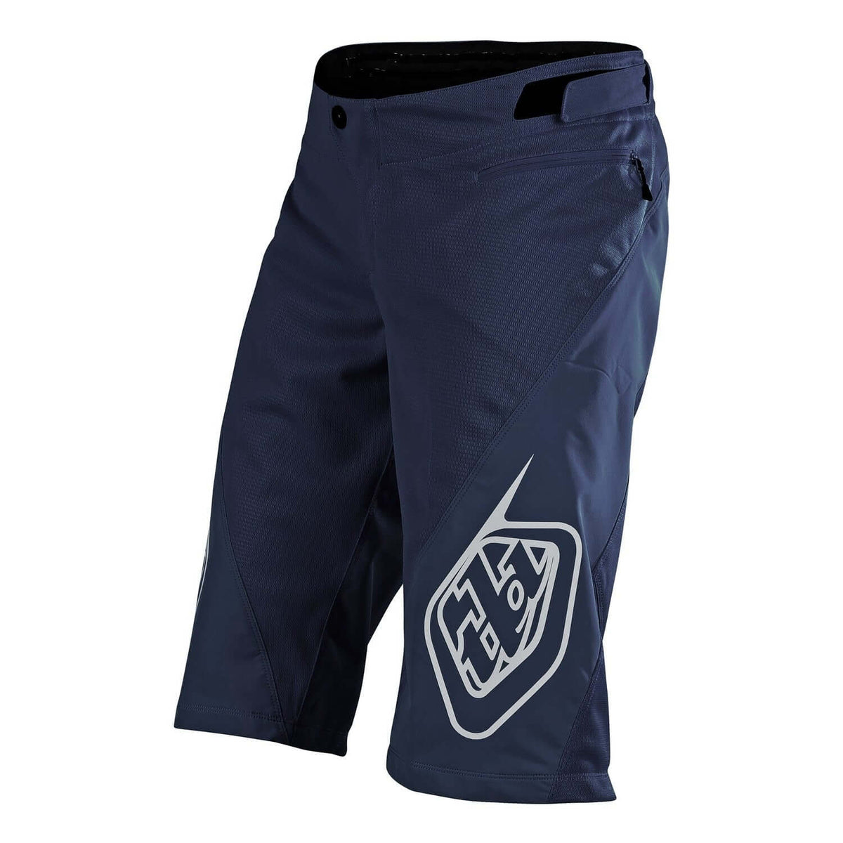 Troy Lee Designs navy sprint cycling shorts with large white graphic on leg