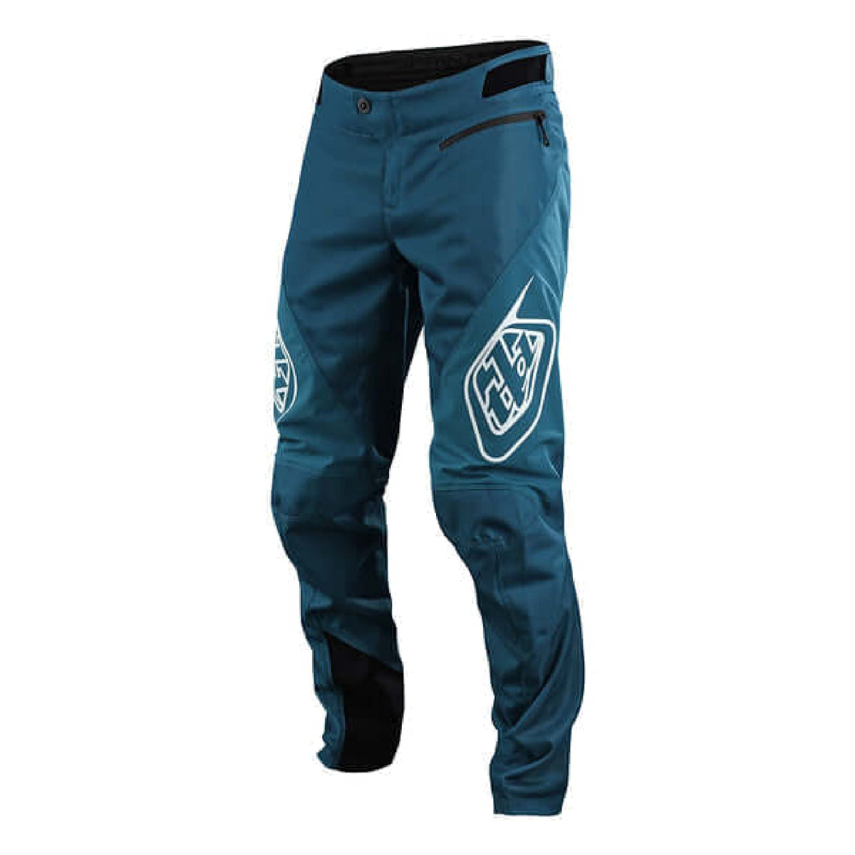 Youth sprint pants, marine blue with white logo patches and knee panel graphics.