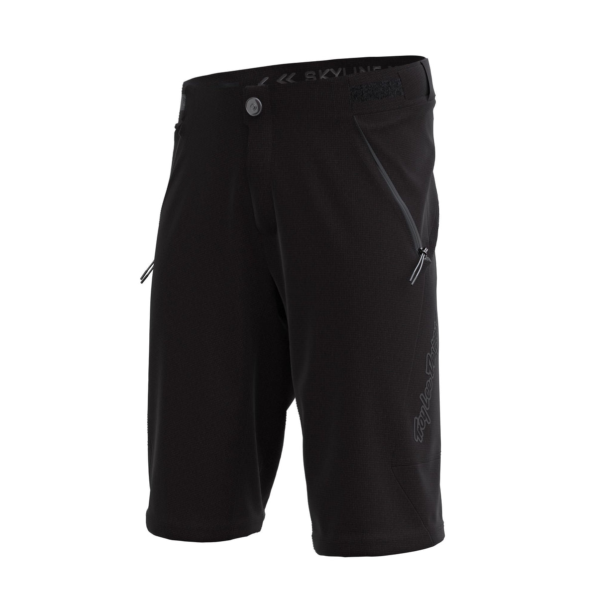 Youth black shell shorts with snap waist and side zips