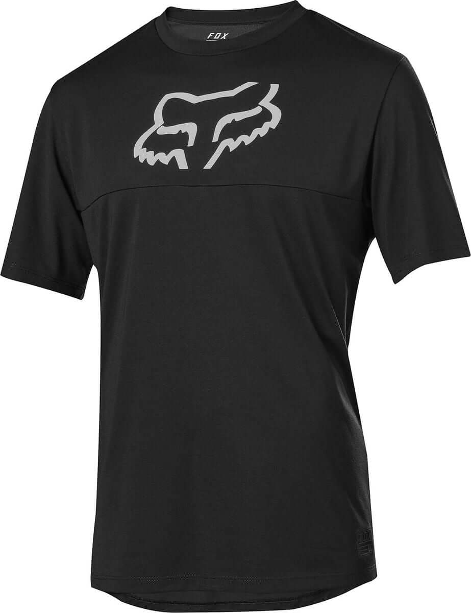 Fox youth ranger short-sleeve jersey, black with large Fox logo graphic
