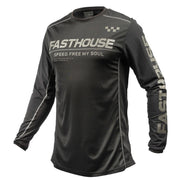 Black off-road long-sleeve jersey with FASTHOUSE logo and check graphic on chest