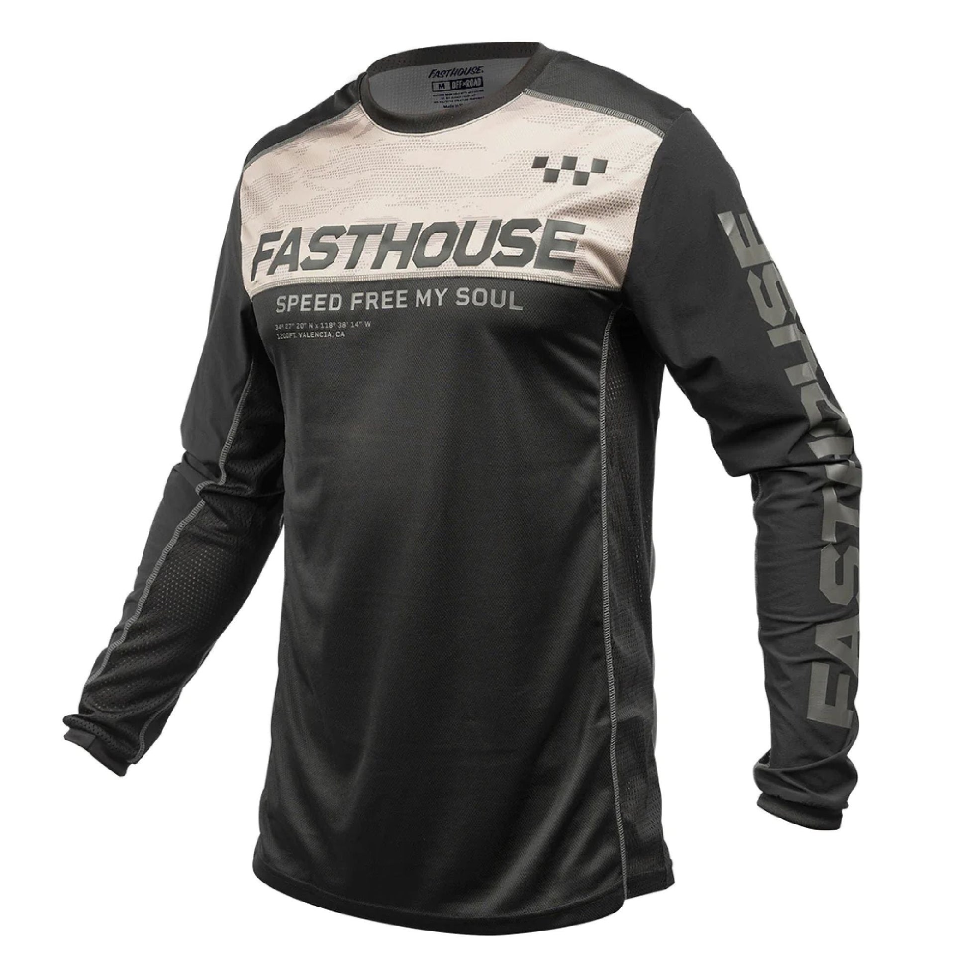 Off-white and black off-road long-sleeve jersey with FASTHOUSE logo on chest