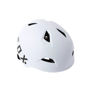 White molded flight helmet with ventilation cutouts and adjustable chin straps