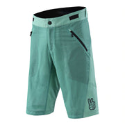 Solid glass green air shorts with zip pocket detail and logo patch
