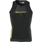 Black sleeveless tank top with front zip and neon yellow side panels