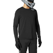 Long-sleeve cycling jersey in black with small Fox logo at chest.