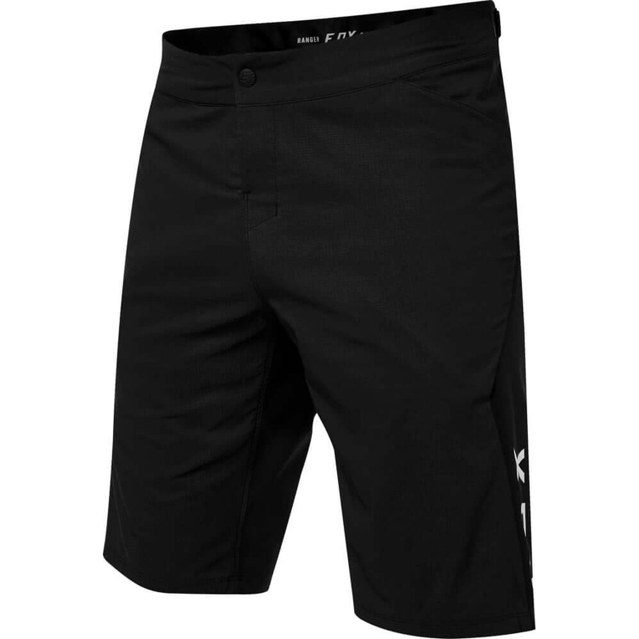 Men's black water shorts with button closure and side pockets