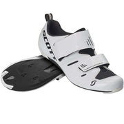 White triathlon cycling shoe with black accents and adjustable hook-and-loop straps