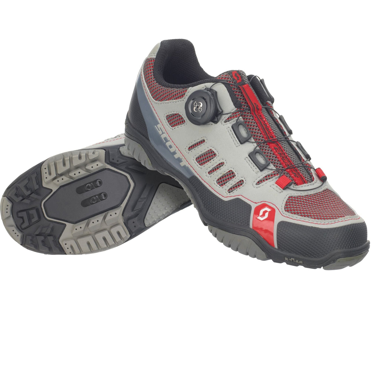 Women's BOA sport shoe in grey, white and red with lace-free dial and treaded sole