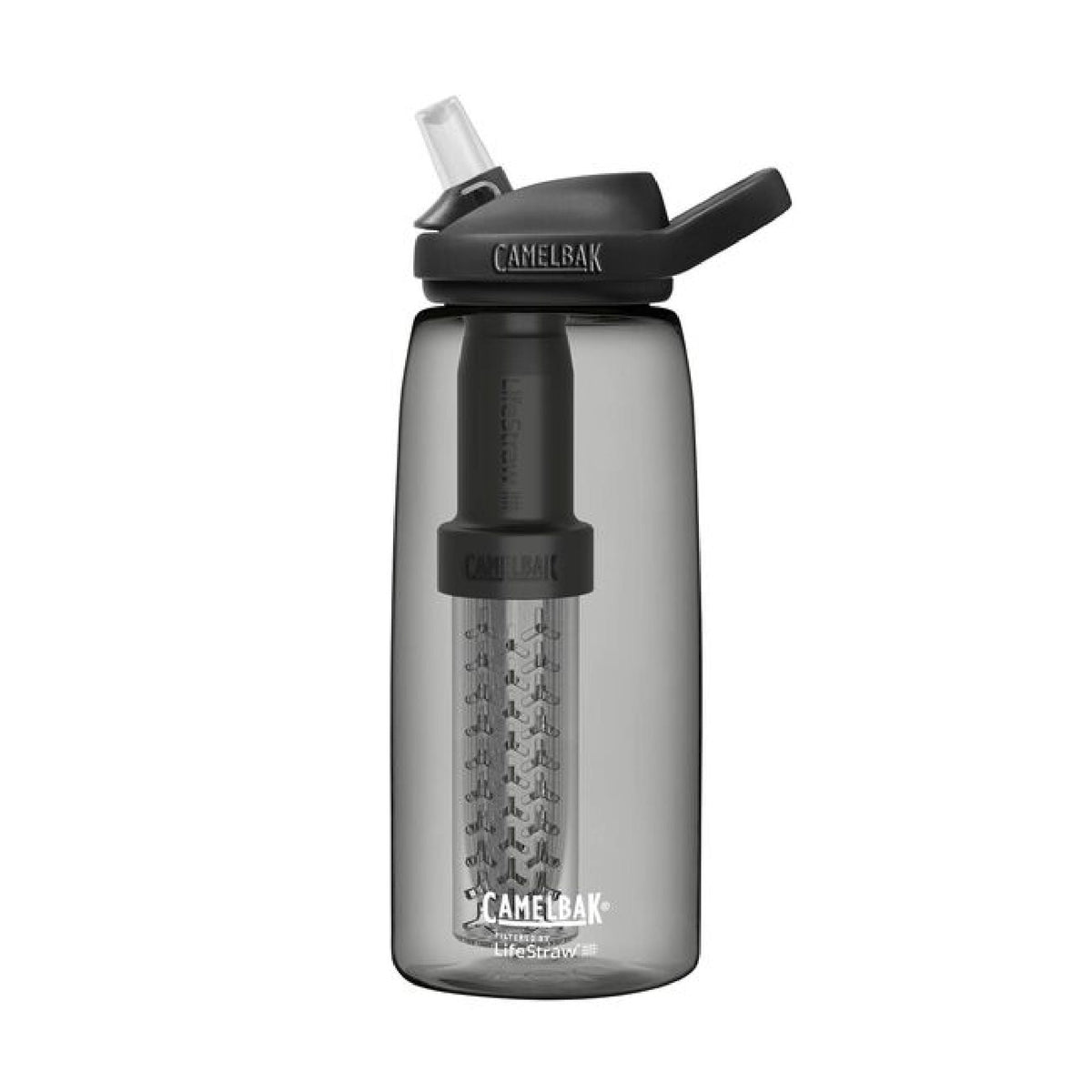 CamelBak Eddy+ 32 oz charcoal filtered water bottle with black flip-top lid