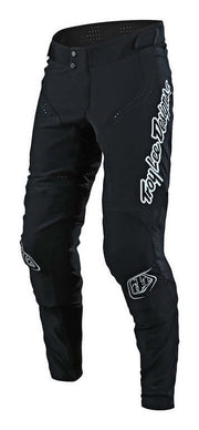 Black Troy Lee Designs Sprint Ultra pants with white logo on right leg and knee accents