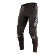 Black motocross pants, Troy Lee Designs Sprint Ultra branding on right leg, articulated knee panels
