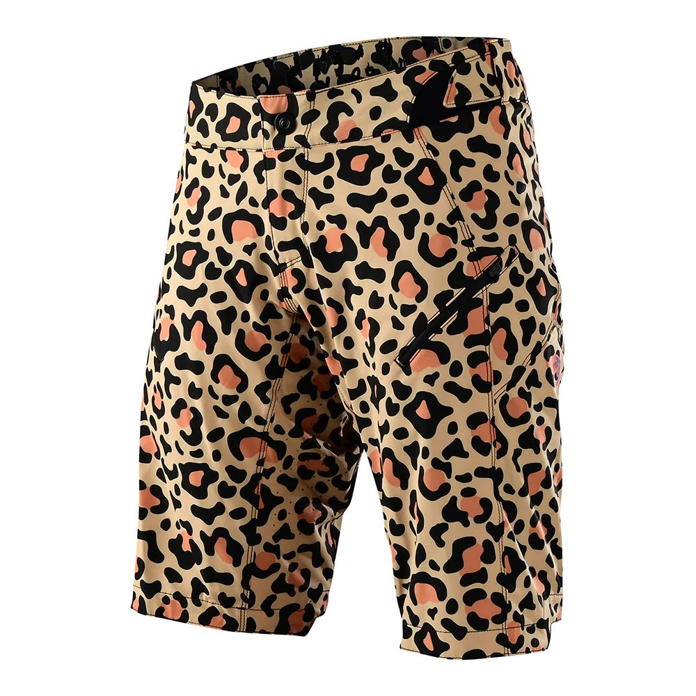 Women's leopard print shorts with inner liner, black drawcord waist