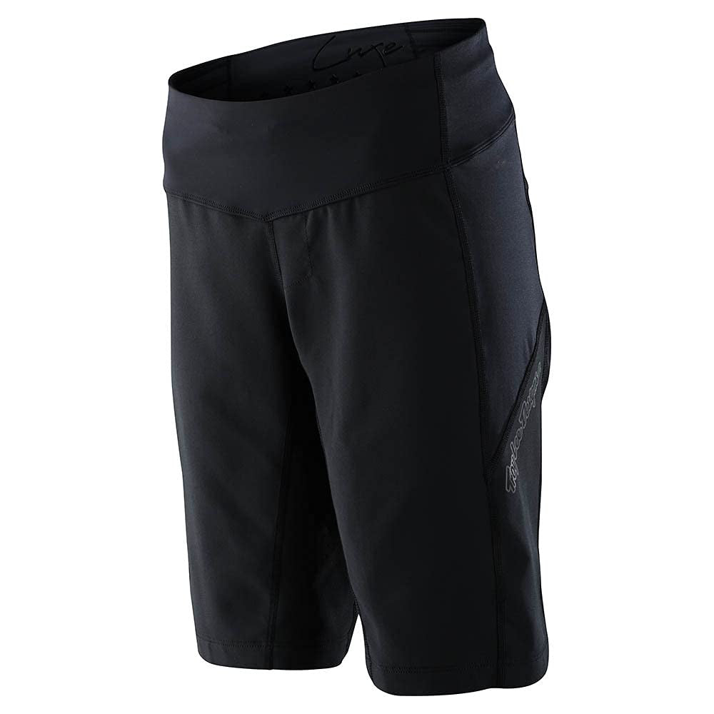 Black women's riding shorts shell with side logo and panel seams