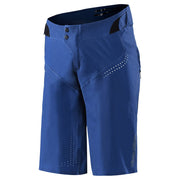Blue motocross riding shorts with button waist and dotted ventilation panels