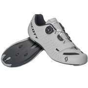 Light gray and black cycling shoe with BOA dial and perforated upper