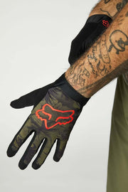 Fox Flexair Ascent glove in olive camo with red Fox logo, black back and cuffs