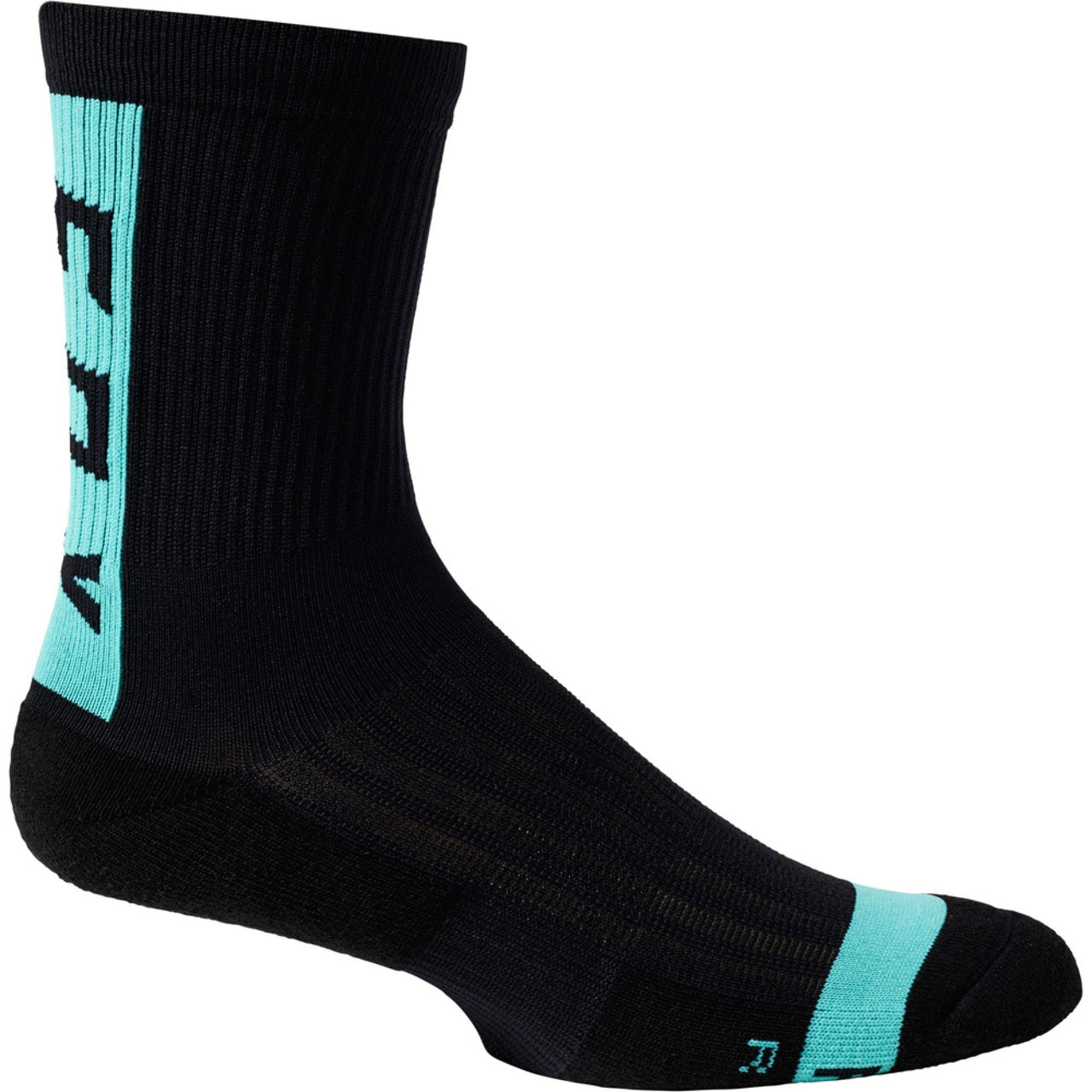 Men's black crew cushion socks with turquoise side panel and logo
