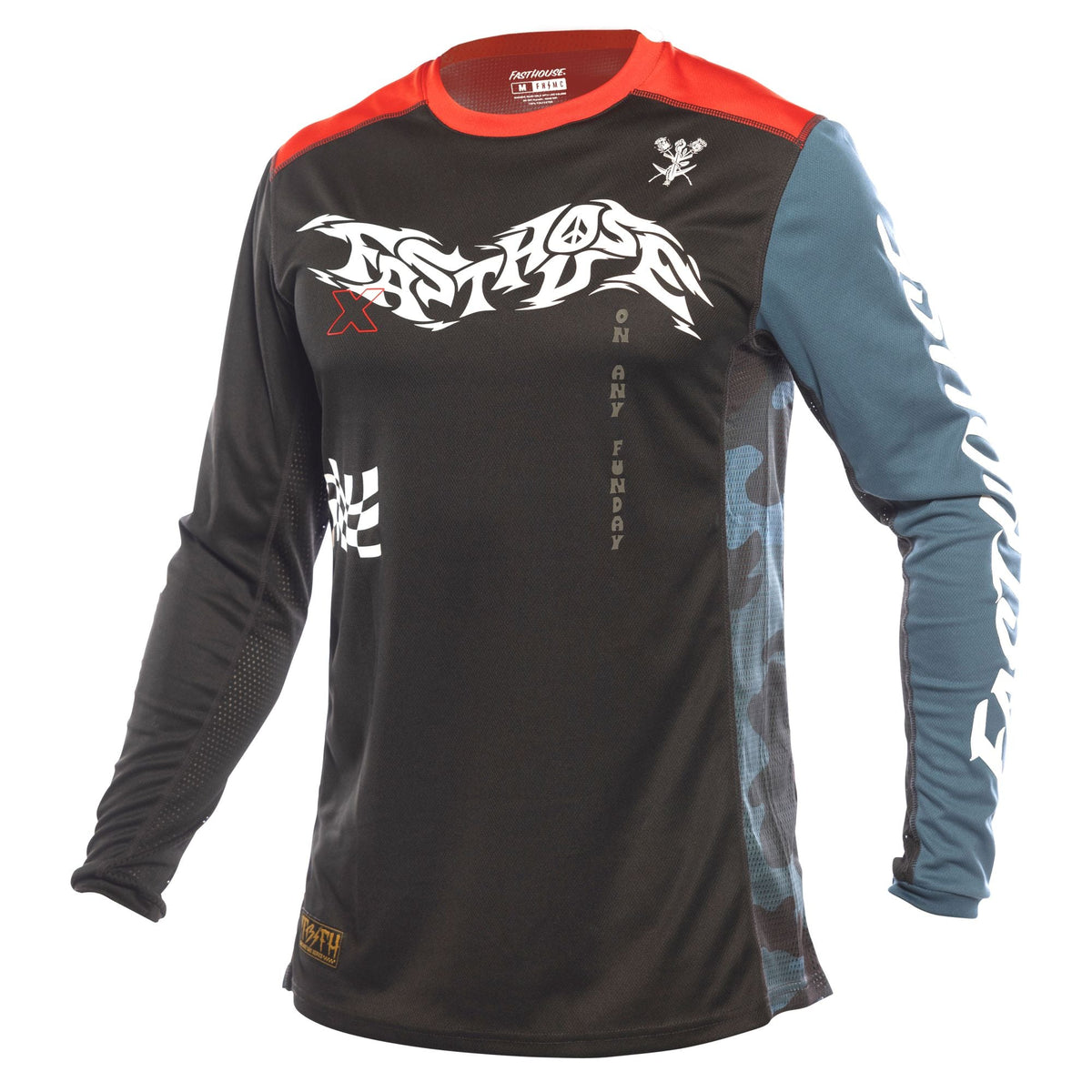 Fasthouse Grindhouse Bereman jersey, black with red yoke, long sleeves, large graphic