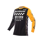 Youth motocross jersey, black and amber with graphic print, long sleeves